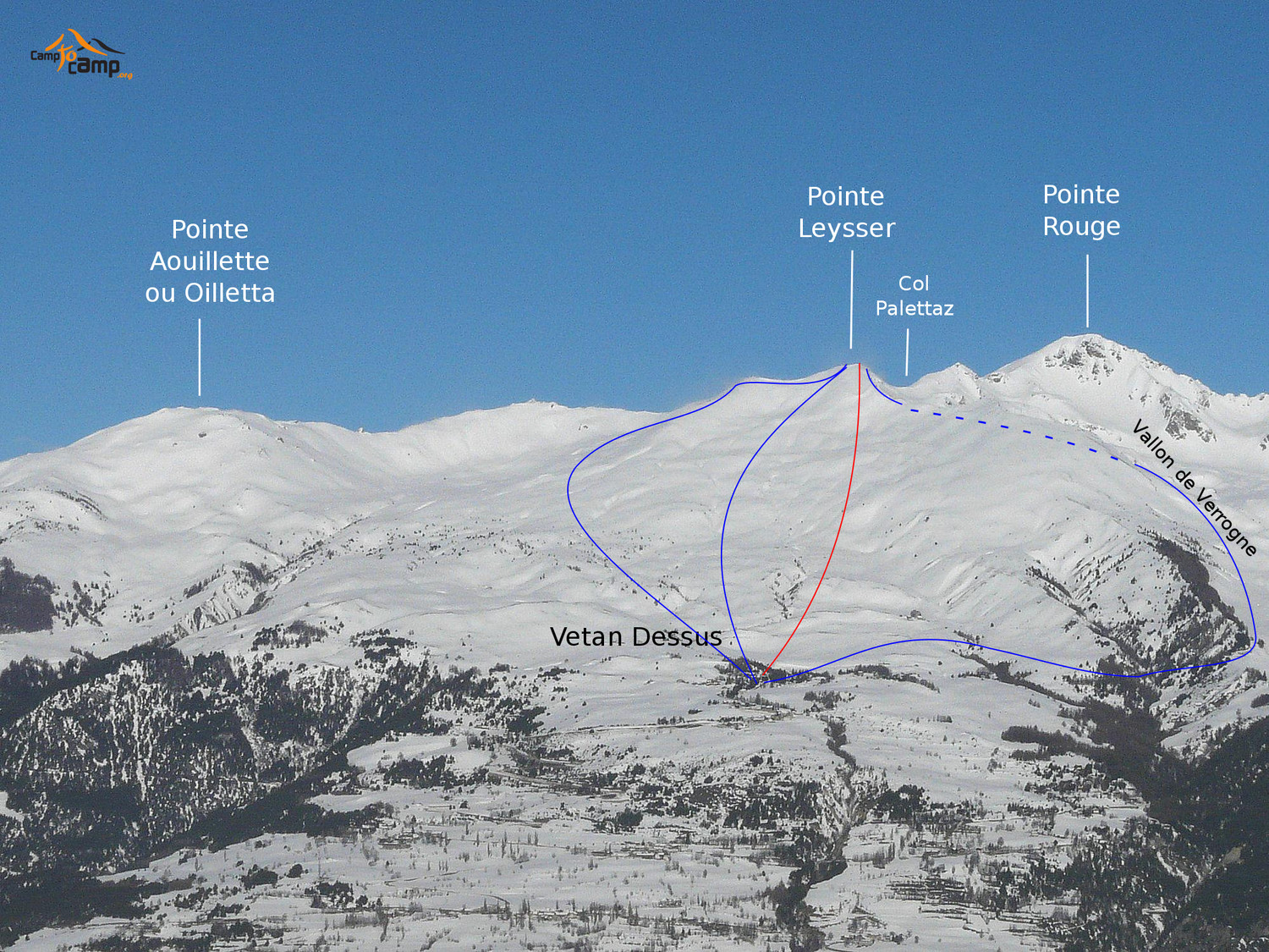 Pointe Leysser en bleu propositions d'itinéraires de descente