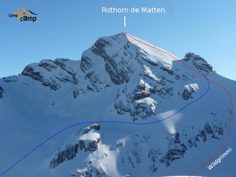 Rothorn de Matten : En bleu la variante de descente