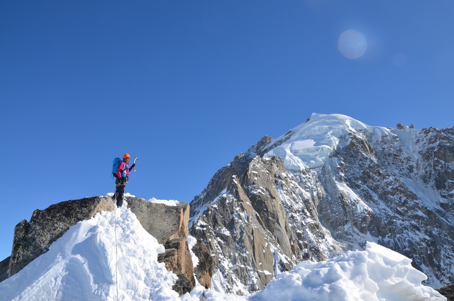 Sommet et vue sur l'arête des Grands Montets