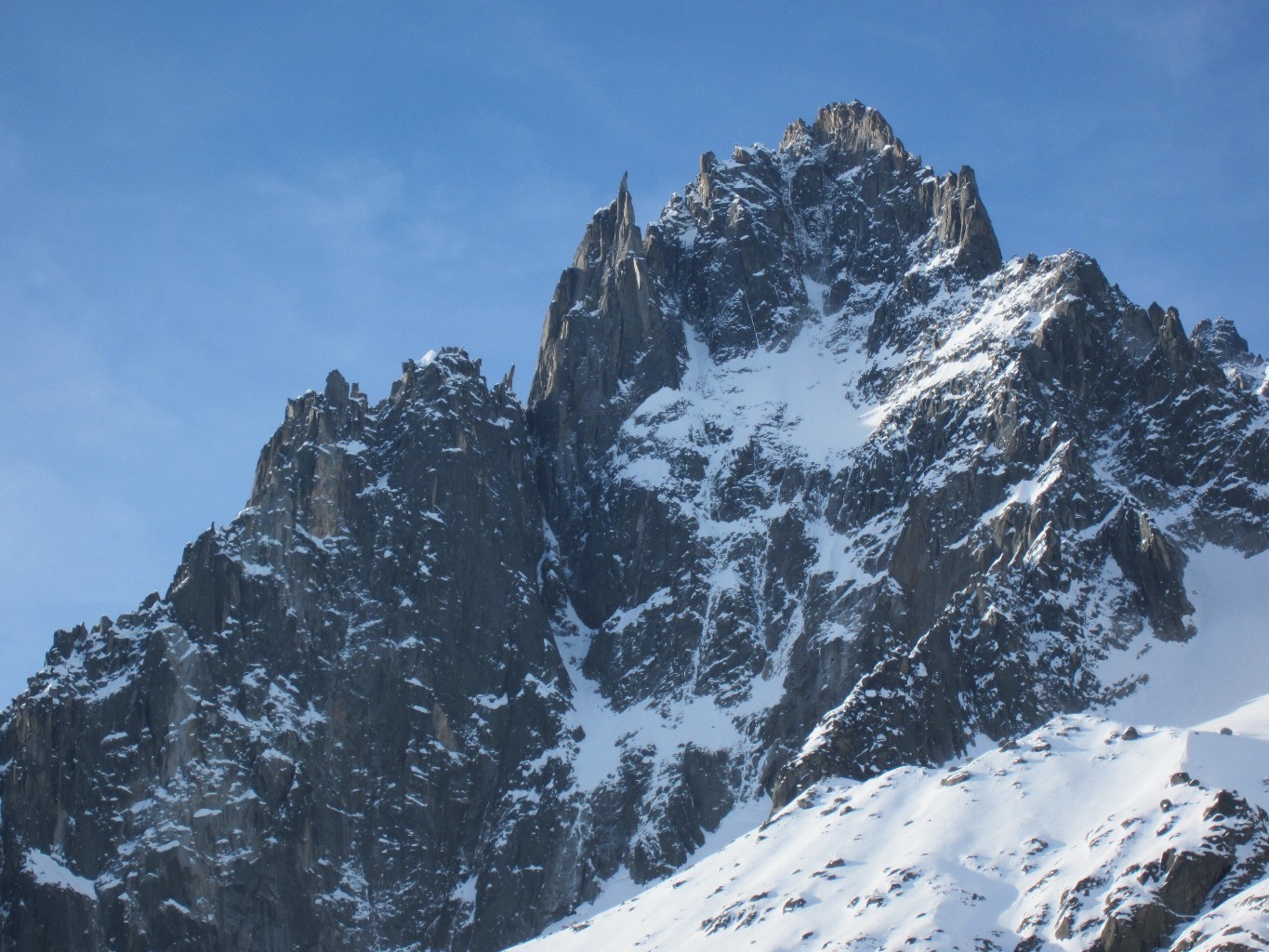 Face nord des Grands Charmoz le 18/03/2014 : semble en bonnes conditions