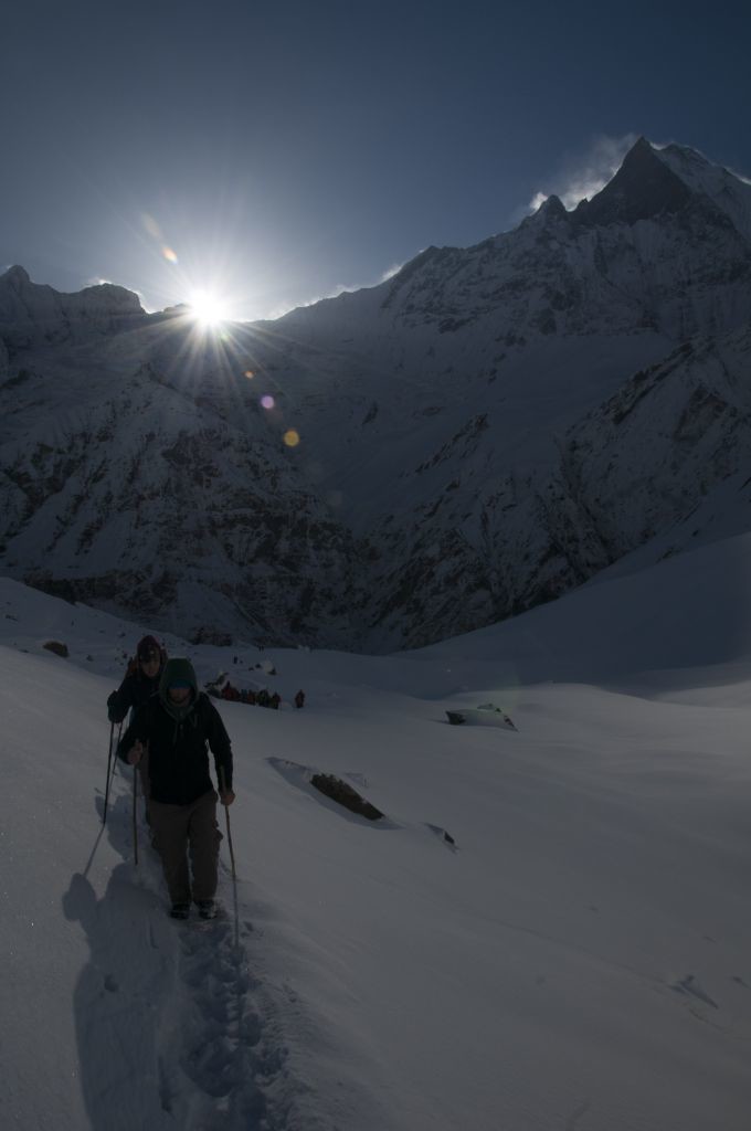 Montée vers le ABC, au fond le Machhapuchhare