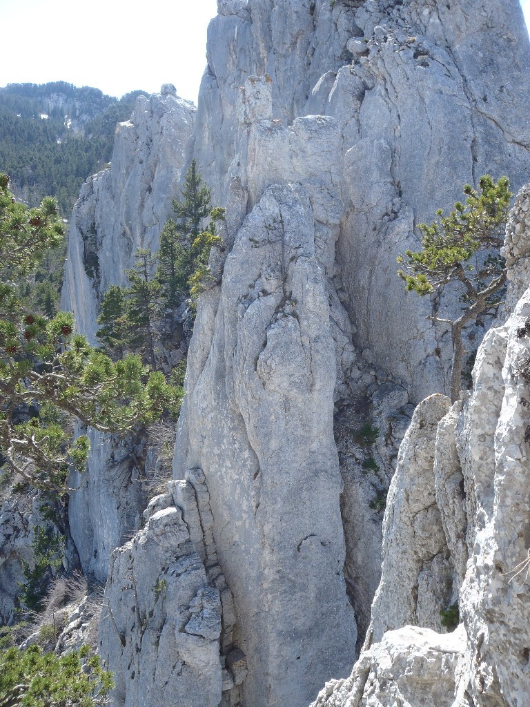 Depuis le le relais de la Dent Gérard (la remontée en 4a est en bas à gauche)
