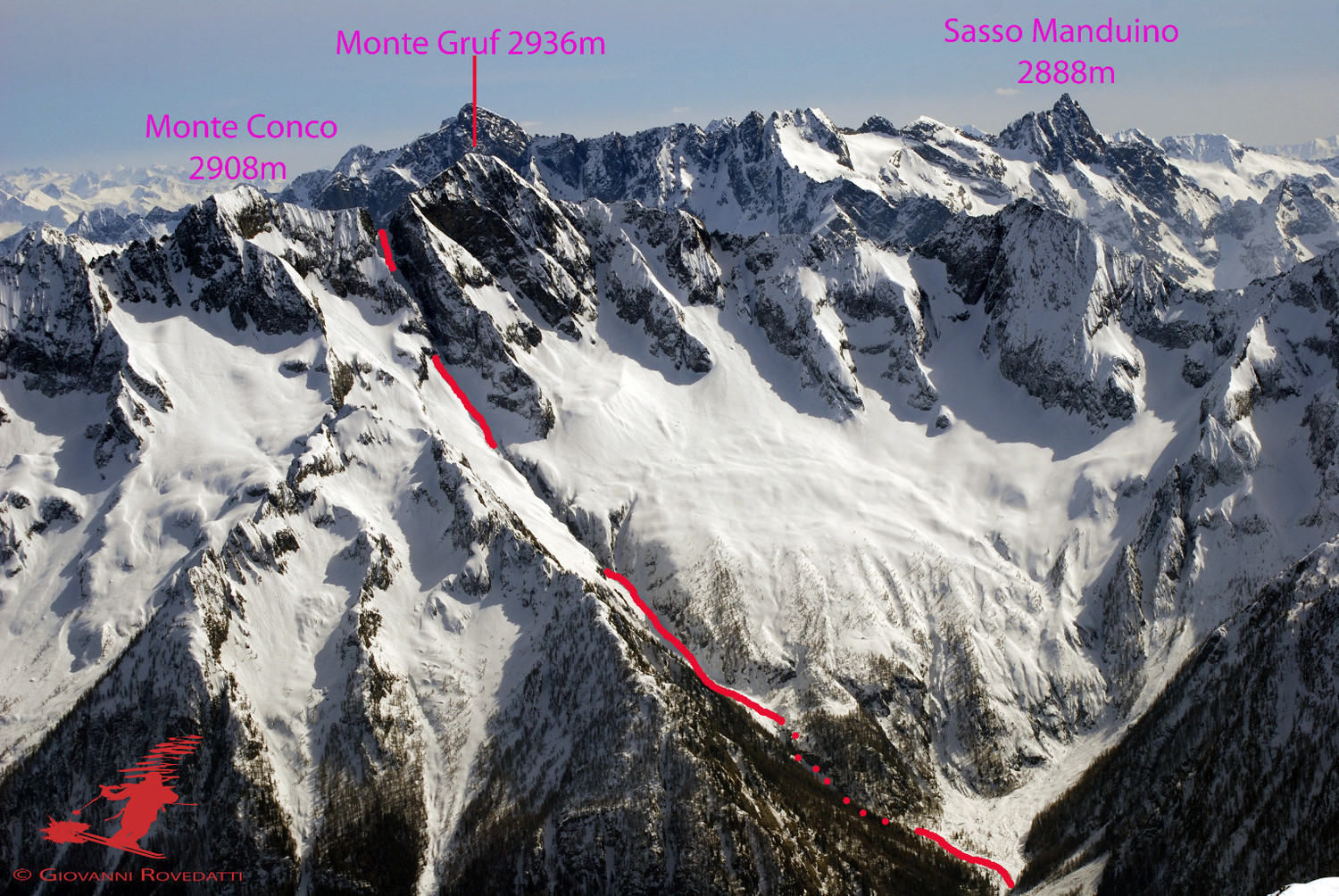 Il Monte Gruf 2936m visto dal Pizzo Stella 3163m lo scorso 31-03-2014