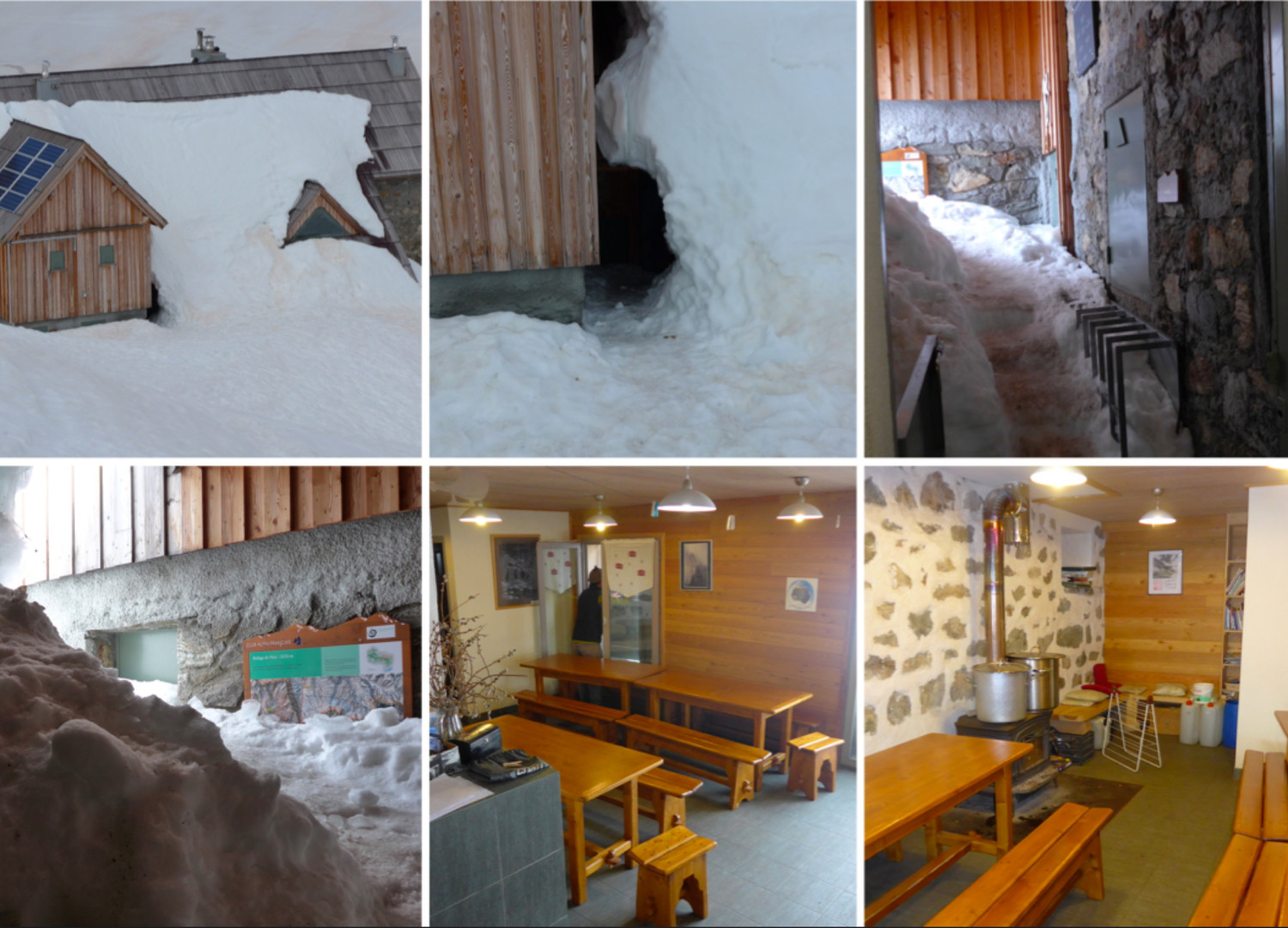 On pénètre dans le Refuge par le petit trou fait dans la neige.