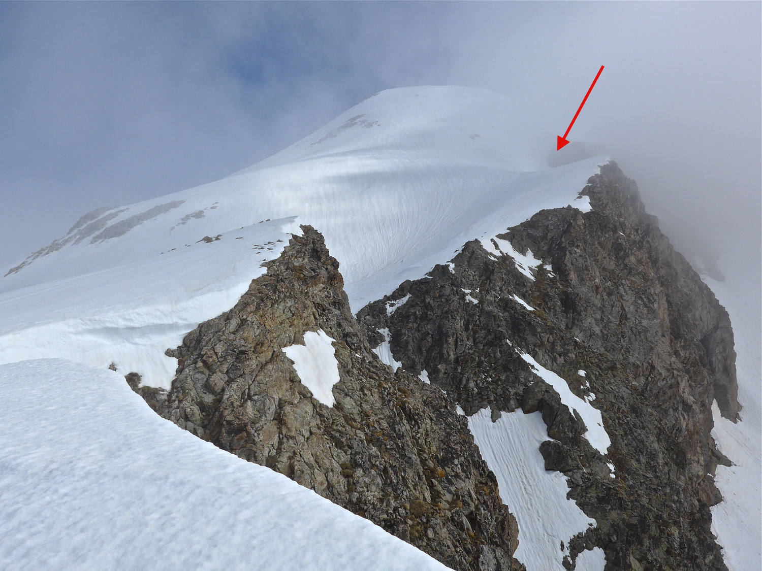 Clapier en vue et départ du couloir de descente.