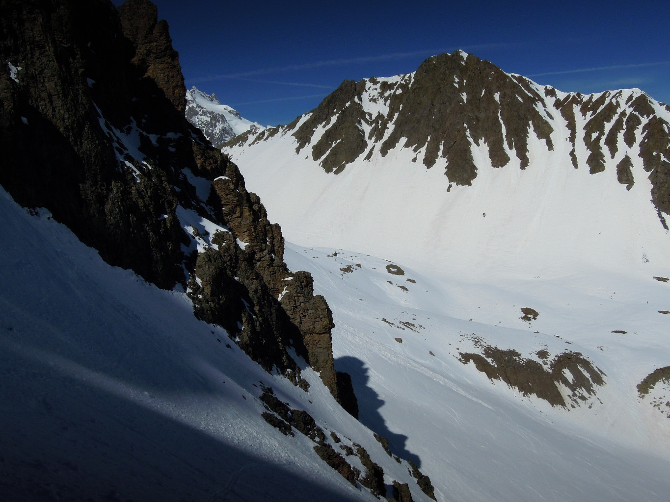 Sous le 1er verrou, sur fond de Meije et Pyramide de Laurichard