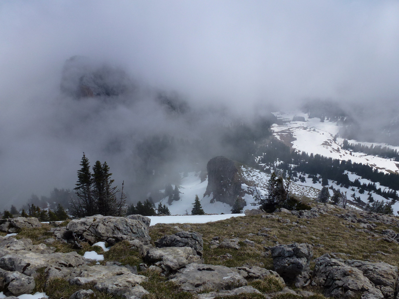 J'y ai cru. Plein centre, la combe (ici, enneigée) que l'on prend habituellement après le col du Freu pour monter à Roche Parnal.