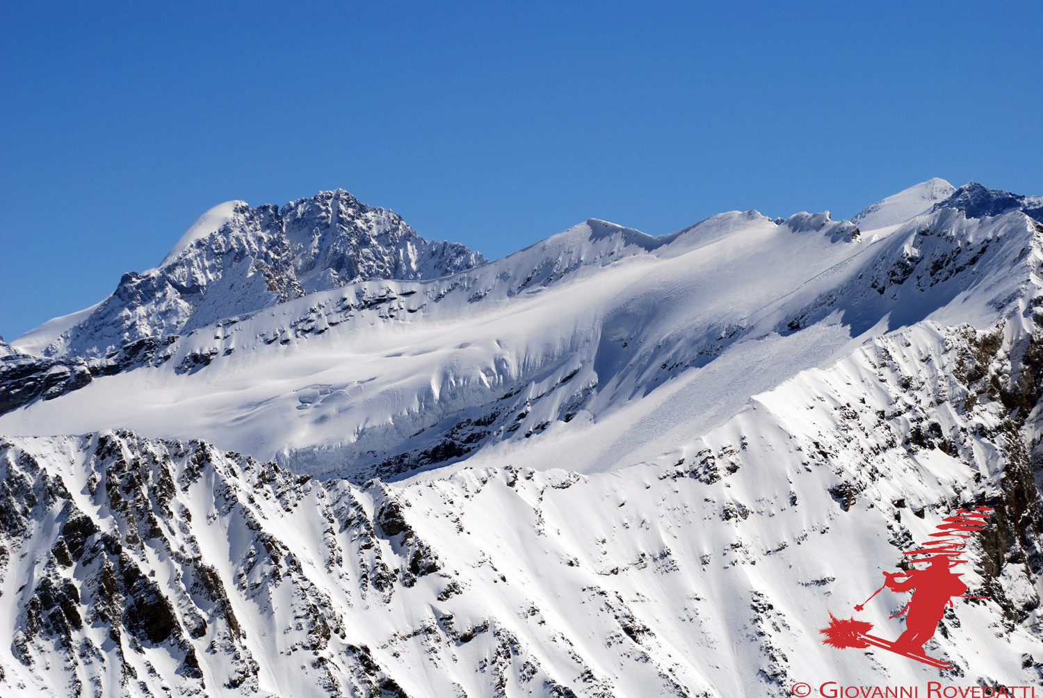 Il Pizzo Roseg 3937m e Piz Fora 3363m da W dal Monte Rosso 3088m