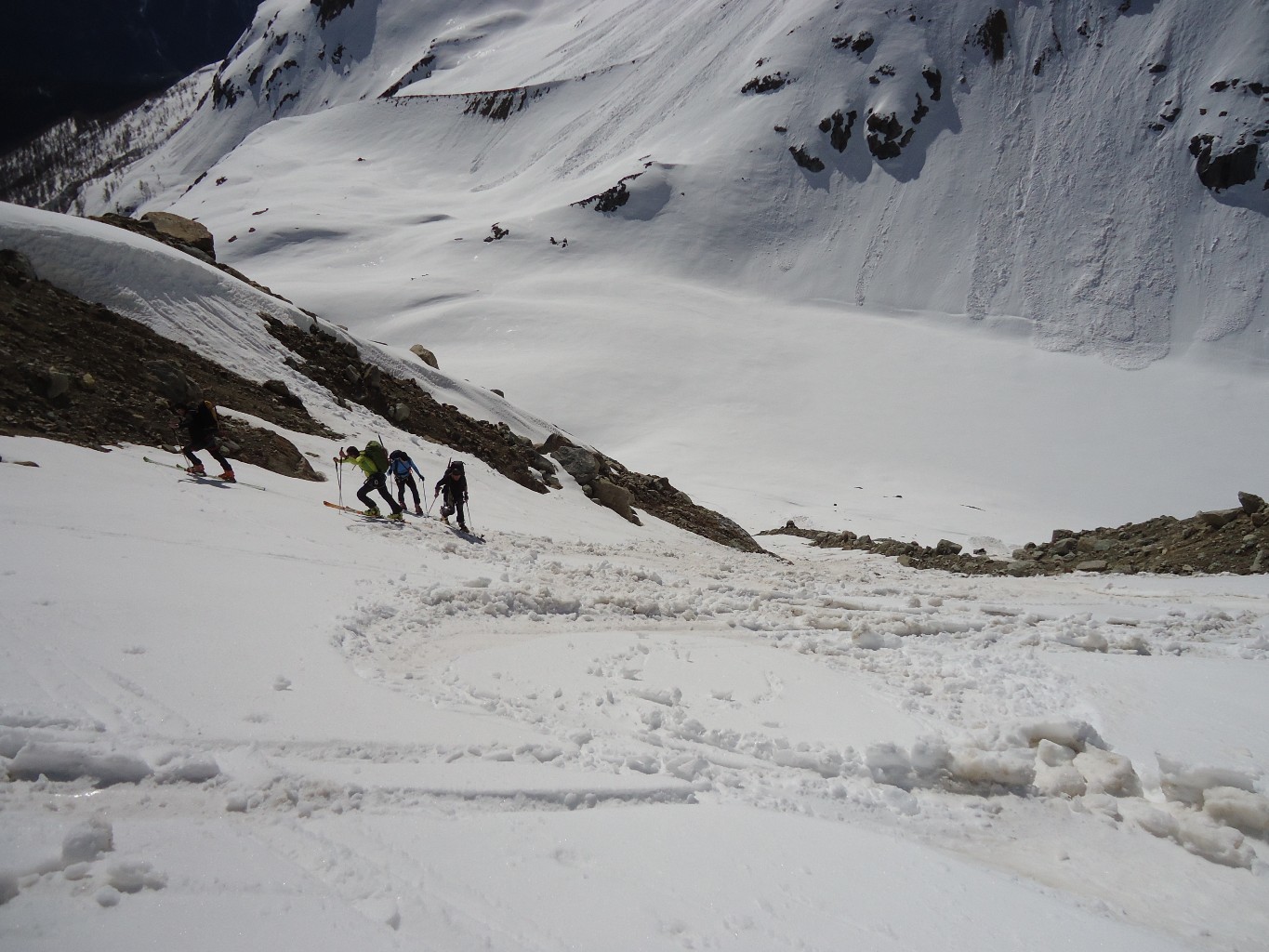 Piz Varuna: all'uscita del canalino-passaggio chiave dell'itinerario