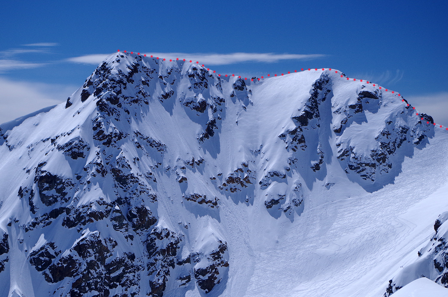Tracciato alpinistico dal deposito sci alla cima del pizzo Cassandra