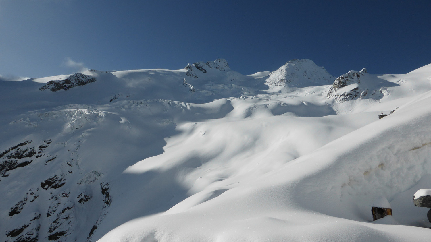 Vue sur le Vadret da Roseg depuis la cabane Coaz