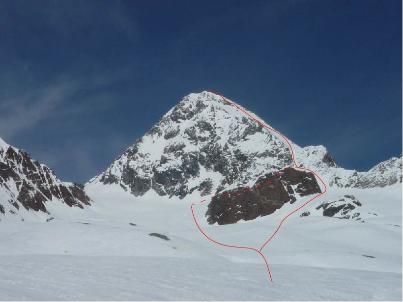 Voie de montée depuis Pizzini. Deux options possibles sur le bas.