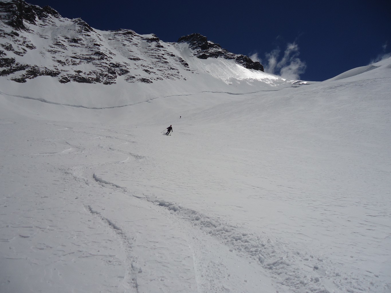 Rimpfischhorn: polvere nella parte alta della discesa