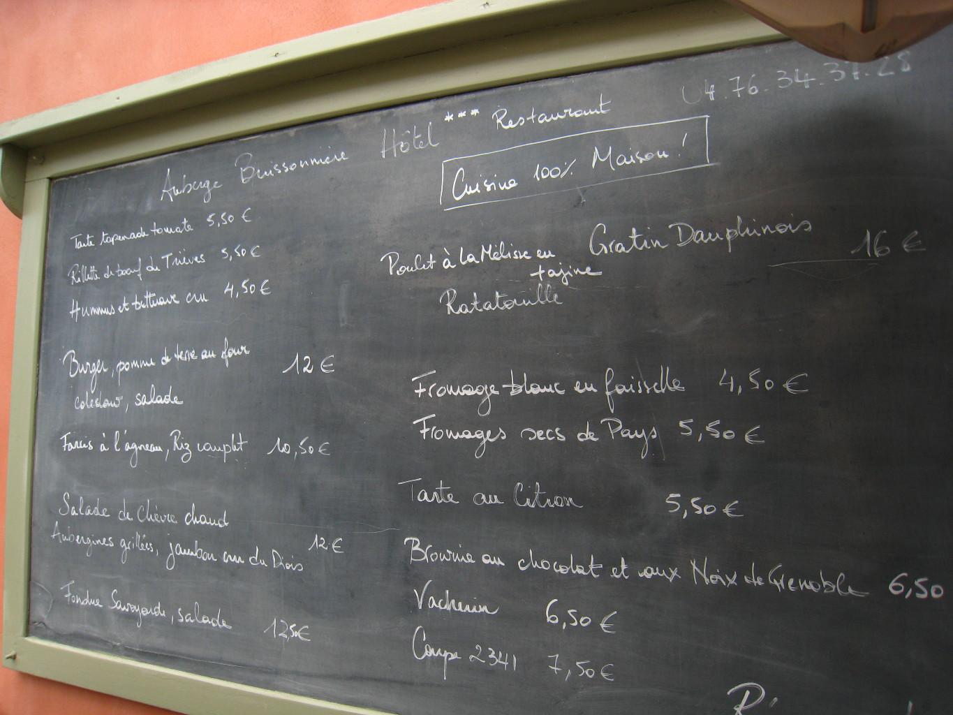 Menu du jour à l'Auberge Buissonnière de Gresse-en-Vercors