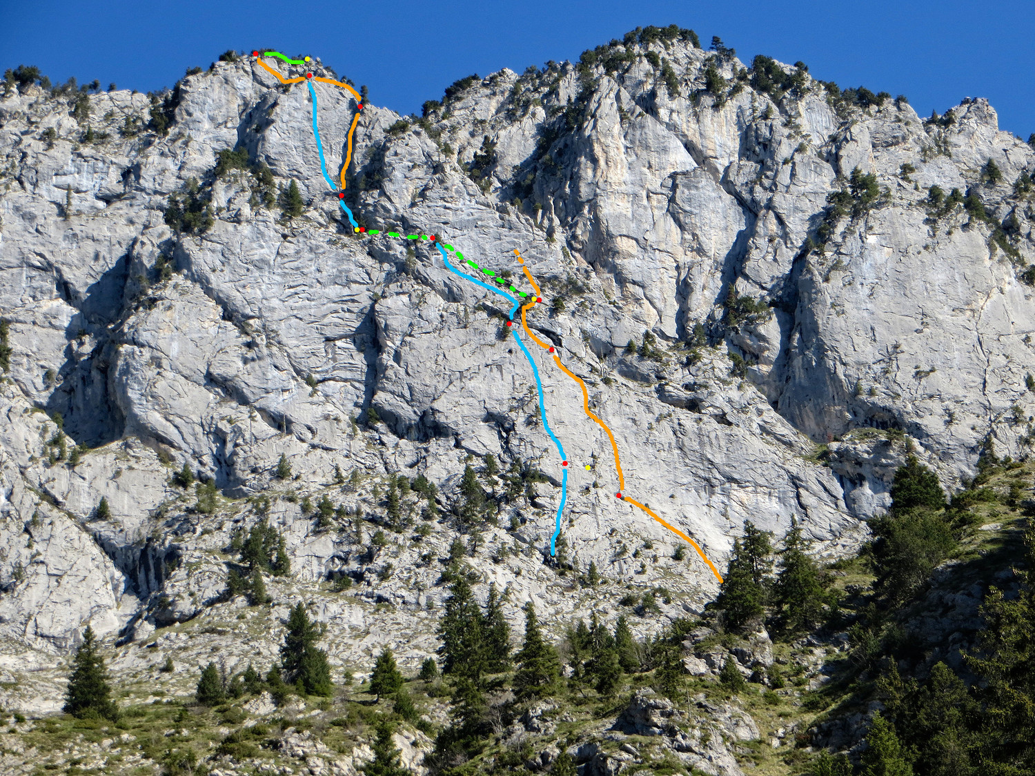 Tracé partiel des voies de la face S de la Dent du Chien