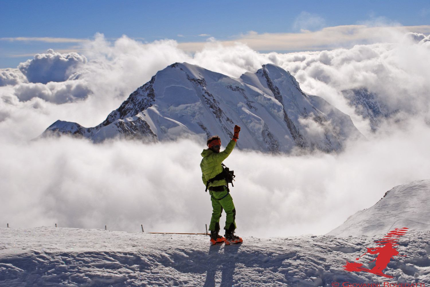 Saluto alle cime dei Liskamm 4527m dalla Punta Gnifetti 4554m