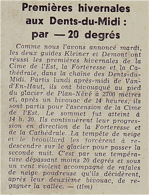 Dents du Midi, 1ères hivernales Dents du Midi, 1ères hivernales