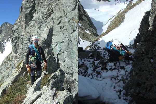 Progression sur l'arête au soleil puis à l'ombre