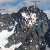 Barre des Ecrins - face S (itinéraire normal en bleu vif)