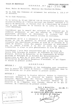 Arreté municipal 1990 - Sormiou Arreté municipal 1990 - Sormiou