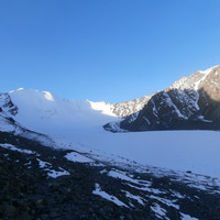 Le glacier à traverser en direction de la moraine arrondie en face