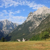 Village of Log pod Mangartom - Koritnica valley: view downstream