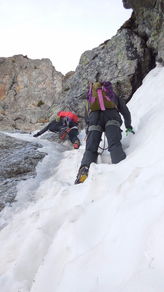 La partie en glace au niveau du piton, premier ressaut.