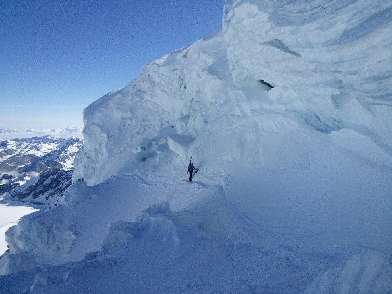Il traverso per uscire dal Couloir du Gardien