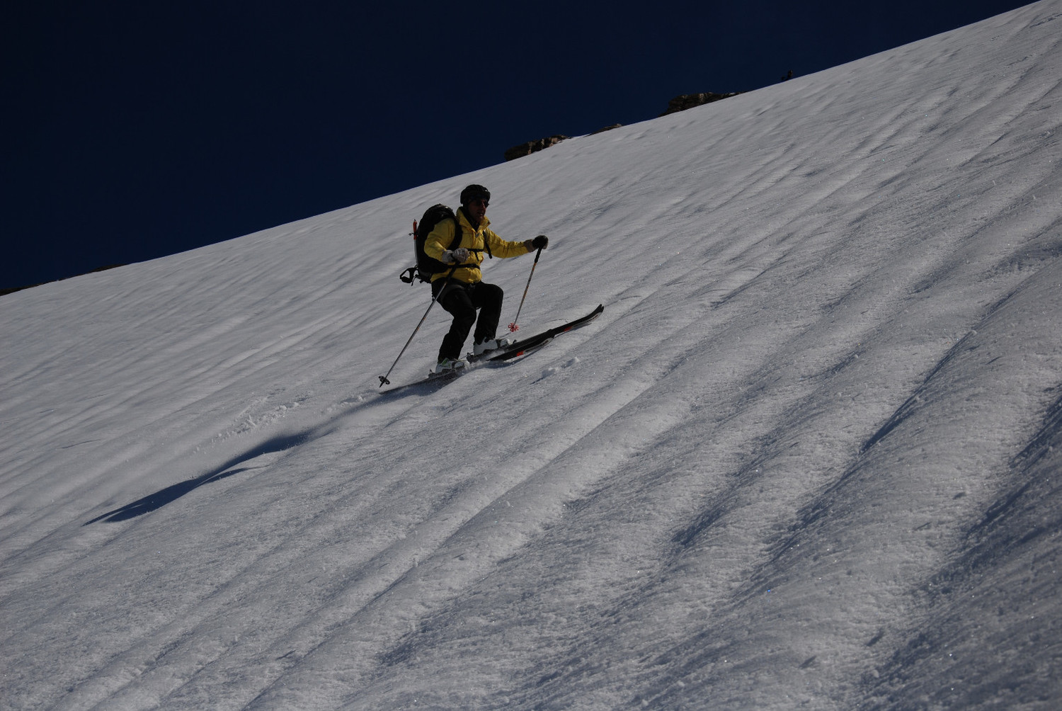 Massimo nel ripido pendio soprastante il Colle delle Disgrazie pendenza a circa 45°