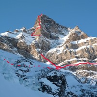NE face (still with snow): the ledge and the eperon centrale
