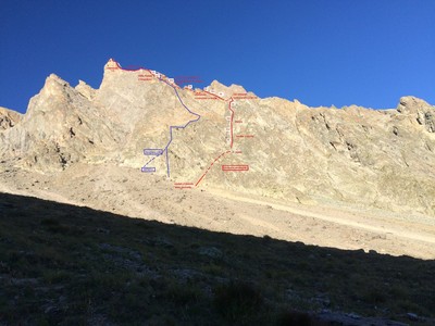 arete SW en rouge arete W en bleu arete SW en rouge arete W en bleu