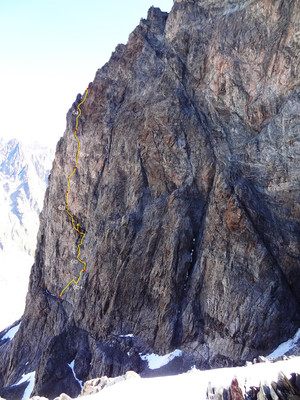 Topo de L'éloge de la fuite, photo prise depuis l'arête Ouest du Pic Sans Nom (B. Védrines)