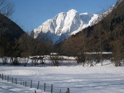 Stenar as seen from Mojstrana, in winter