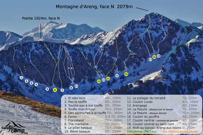 Topo de la face N de la Montagne d'Areng Topo de la face N de la Montagne d'Areng