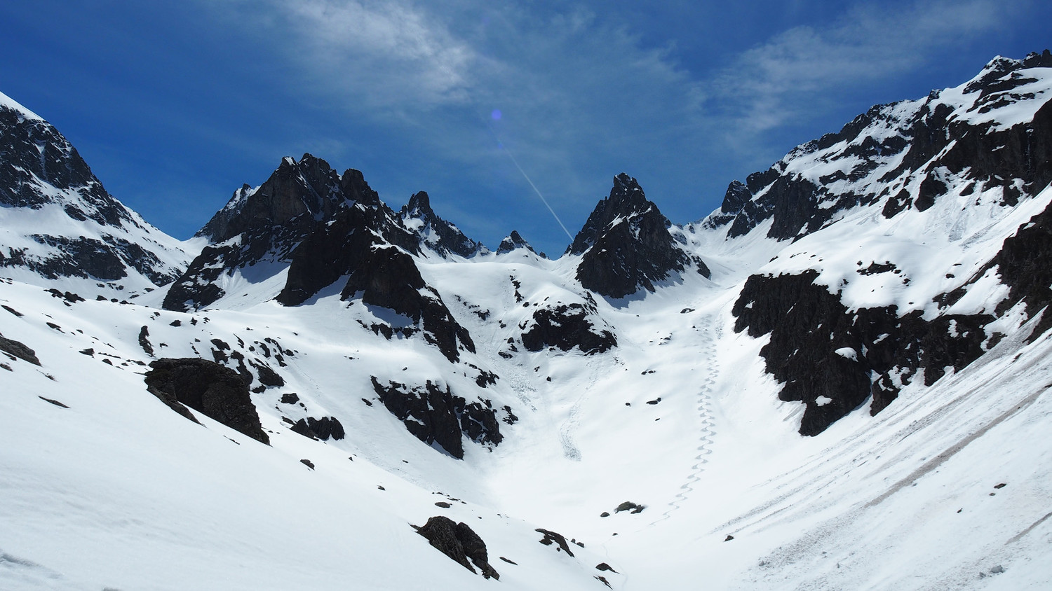 vue d'ensemble descente brêche du Couyéou Troubat versant Nord