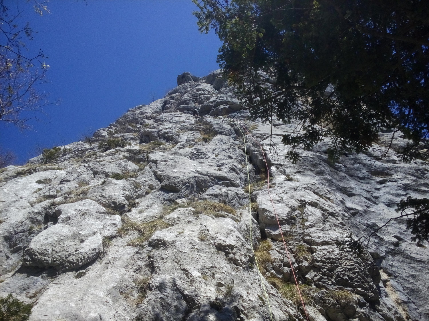 Le départ de la voie du premier Mai : fissure herbeuse