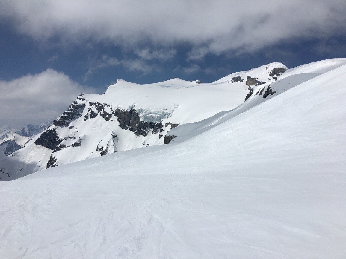 Flanc SE avec au fond Sommet des Diablerets et Tête de Barme: encore bien enneigé!