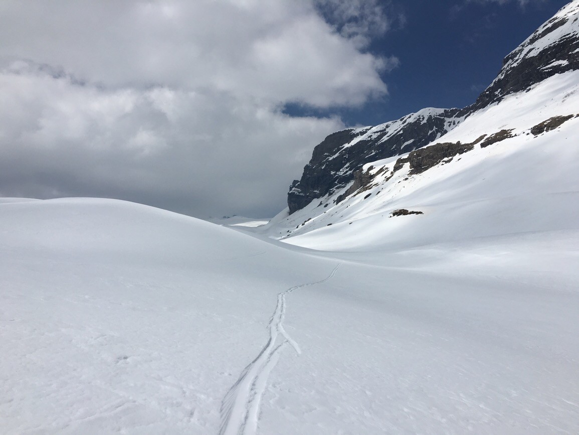Longuette remontée du vallon en direction de la langue du glacier de Tsanfleuron