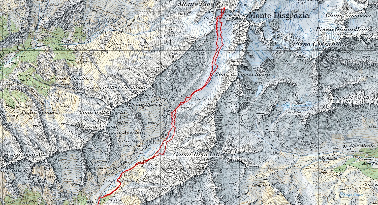 tracciato gps su cns 1:50000 sviluppo 8,7km di solo salita, gita del 15-05-2016