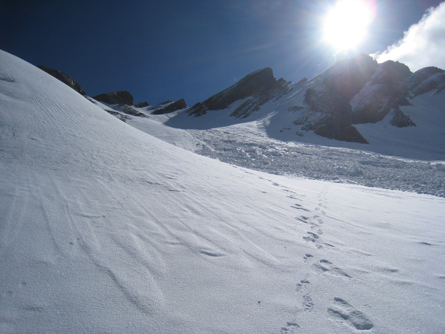 la coulée dans le couloir sous Trou de la Mouche