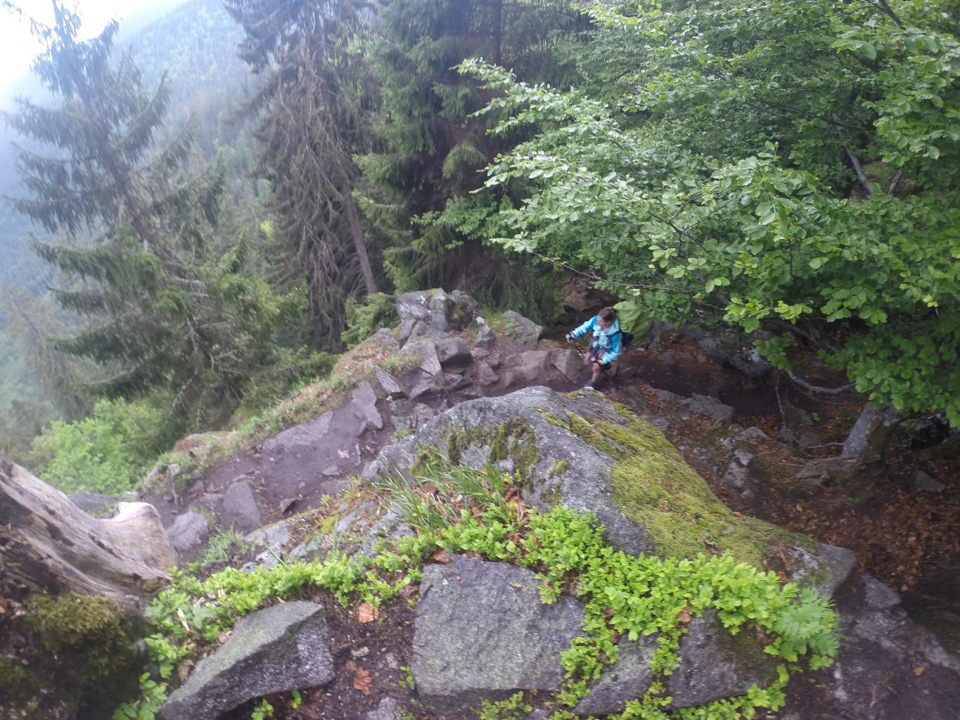Sentier des roches sous une averse