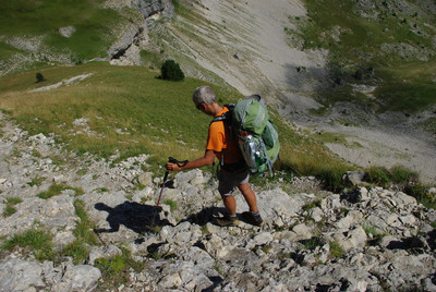 Passage délicat au-dessus de la Cascade de Saute Aure