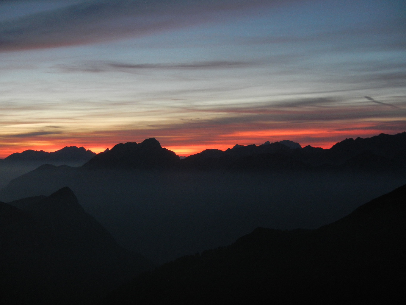 Couché de soleil depuis Zasavska Koča na Prehodavcih