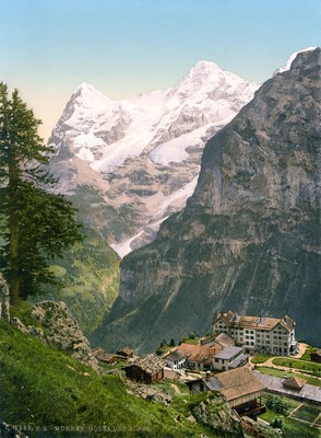 Eiger - Mönch vus de Mürren en 1900 par Photoglob N°0000001580