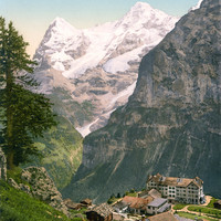 Eiger - Mönch vus de Mürren en 1900 par Photoglob N°0000001580
