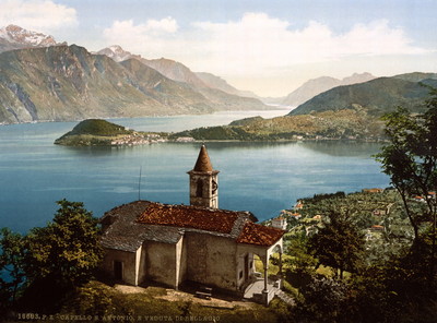 Lac de Côme, Capello St. Angelo et Bellagio en 1900 par Photoglob N°0000016603