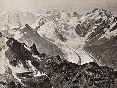 Piz Palu, Bellavista, Piz Zuppo, Piz Argient, Piz Bernina, glacier Morteratsch, par Adolphe Braun en 1870 Piz Palu, Bellavista, Piz Zuppo, Piz Argient, Piz Bernina, glacier Morteratsch, par Adolphe Braun en 1870