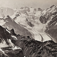 Piz Palu, Bellavista, Piz Zuppo, Piz Argient, Piz Bernina, glacier Morteratsch, par Adolphe Braun en 1870