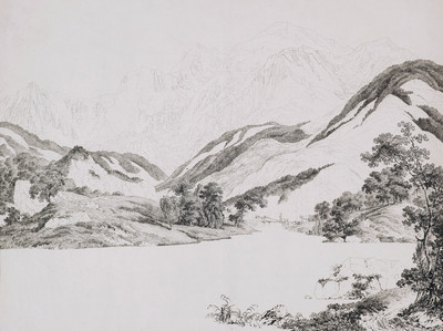 Ancien lac de Chède, vue sur le groupe du Mont Blanc, par J.A. Linck Ancien lac de Chède, vue sur le groupe du Mont Blanc, par J.A. Linck