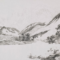 Ancien lac de Chède, vue sur le groupe du Mont Blanc, par J.A. Linck